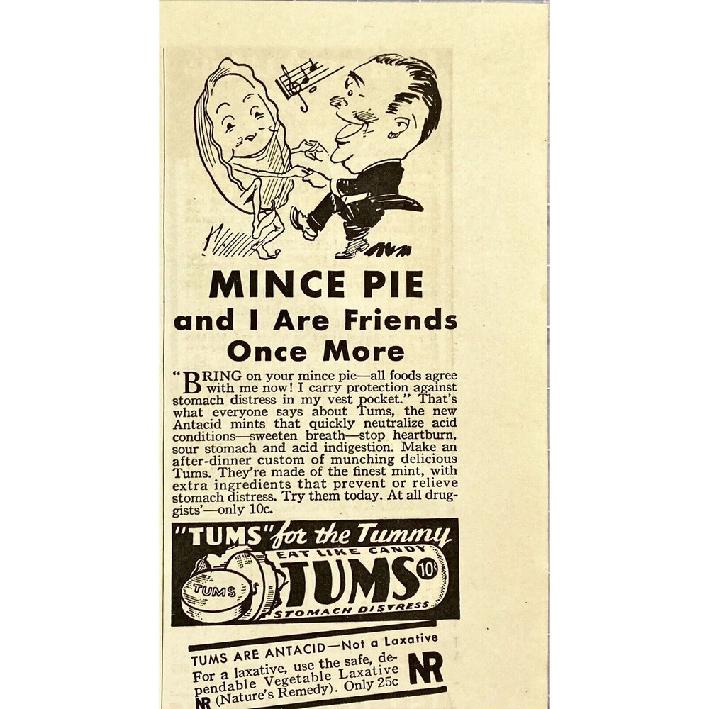 TUMS for the Tummy "Mince Pie and I are Friends Once More" Vintage Print Ad 1931